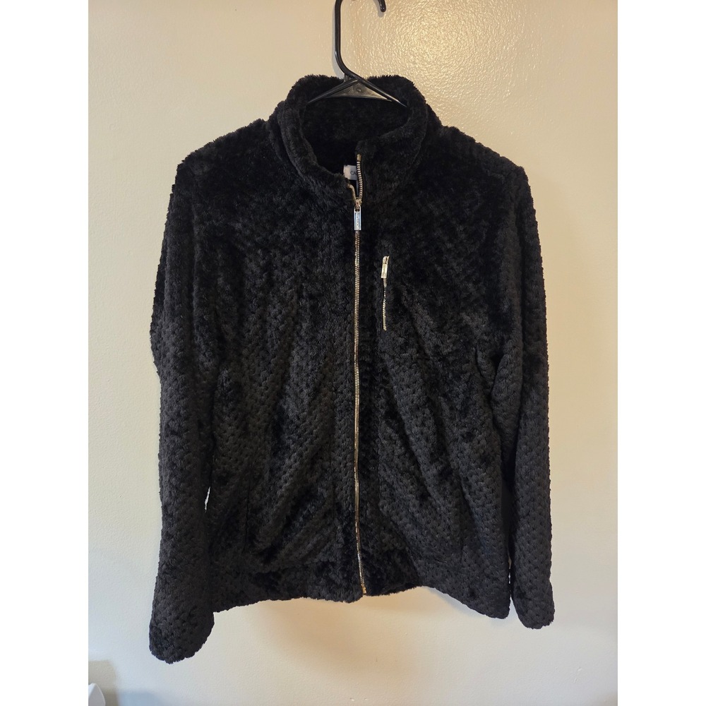 Calvin Klein Black Faux Fur Full Zip Jacket Textured Fleece M8XET887 Medium